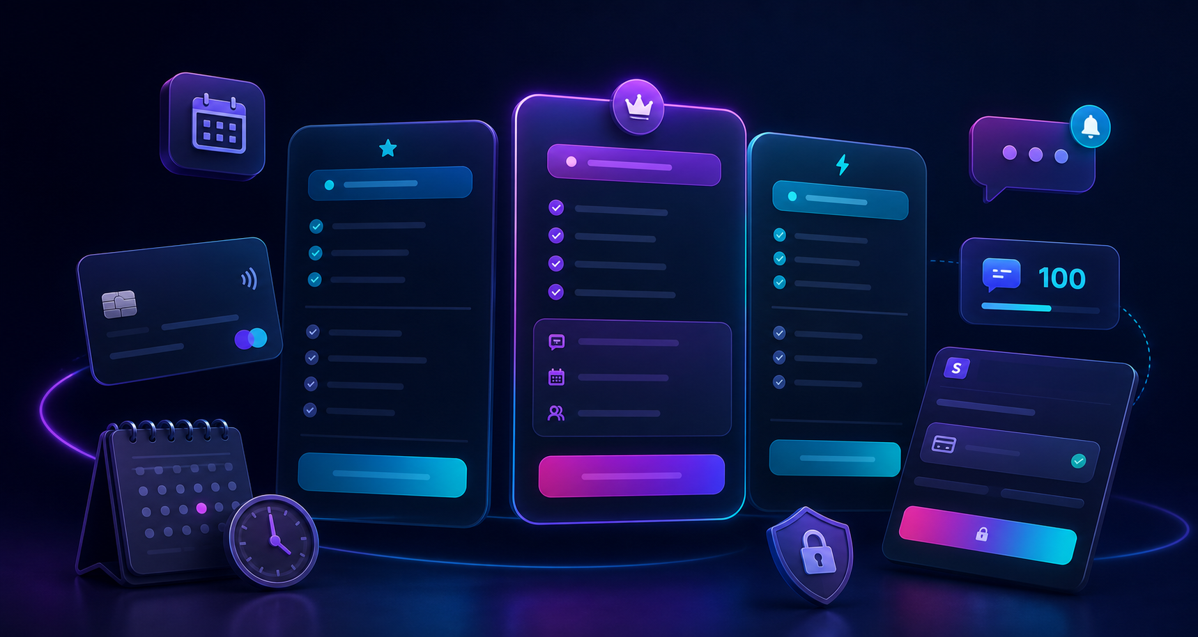 Scheduli pricing illustration with booking plans, SMS credits and payment tools